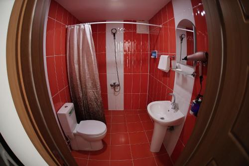 a small bathroom with a toilet and a sink at ARDA AKSOY OTEL 