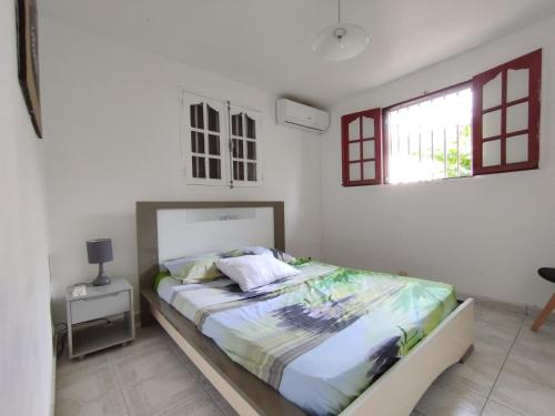 sypialnia z łóżkiem w pokoju z oknem w obiekcie Bas de Villa Dumont T3 avec jacuzzi w mieście Le Gosier