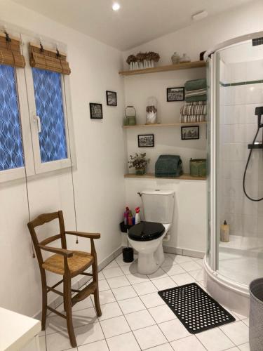 Chez violette في إيفرو: حمام مع مرحاض ودش وكرسي