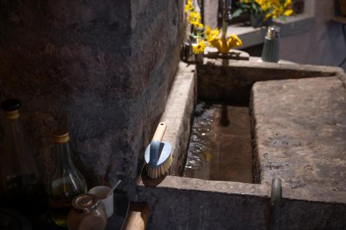 a brush sitting on top of a sink with water at Inter Artes Prestige House and Luxury Suite in Viterbo