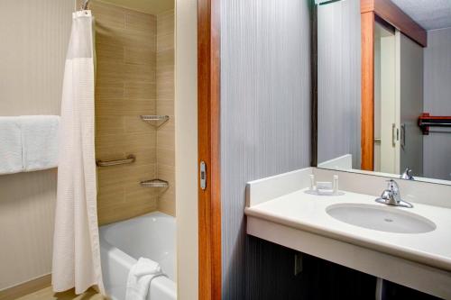 a bathroom with a sink and a bath tub at Courtyard Cleveland Airport South in Middleburg Heights