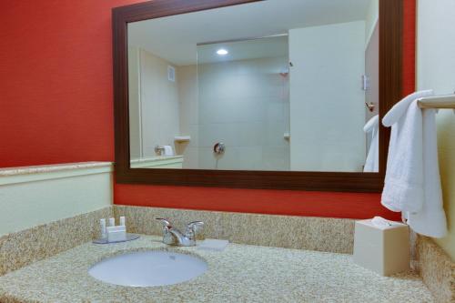a bathroom with a sink and a large mirror at Courtyard by Marriott Pittsburgh North/Cranberry Woods in Cranberry Township