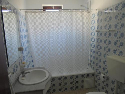 a bathroom with a toilet and a sink and a shower at Casa Ameijeira in Lagos
