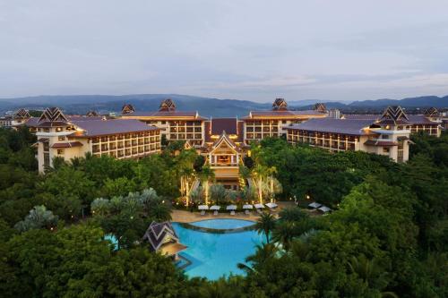 an aerial view of a resort with a swimming pool at Sheraton Grand Xishuangbanna Hotel in Jinghong