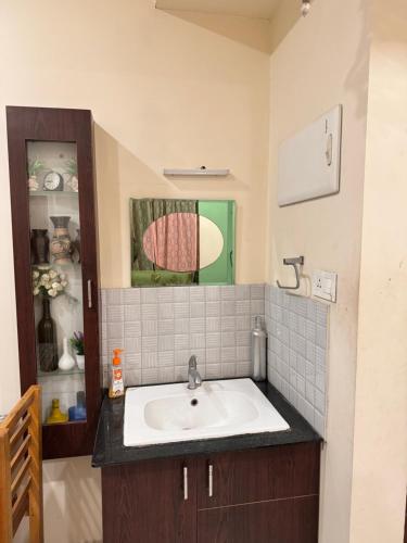 a bathroom with a sink and a mirror at sacred river homestay in Alleppey