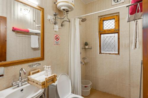 a bathroom with a toilet and a sink and a shower at Breezedale in Shimla