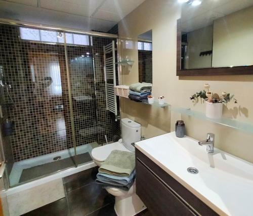 W łazience znajduje się toaleta, prysznic i umywalka. w obiekcie San Jorge - Ruta Mudéjar w Saragossie
