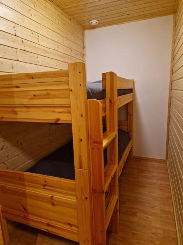 Levi -Sky Slope Apartment - 3 Bedrooms في سيركا: كابينة خشب فيها سريرين بطابقين
