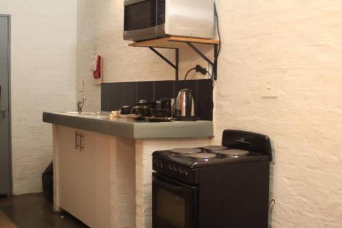 Il comprend une cuisine équipée d'une cuisinière et d'un four micro-ondes. dans l'établissement The Genesis, à Johannesbourg