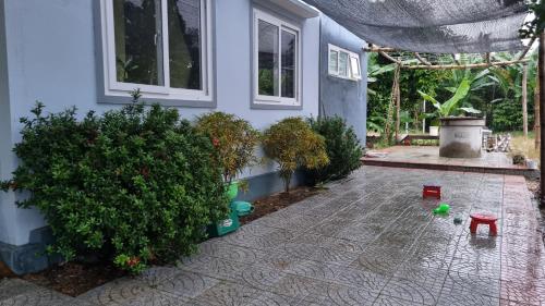 a house with a courtyard with plants and a patio at YÊN Homestay in Dien Ban