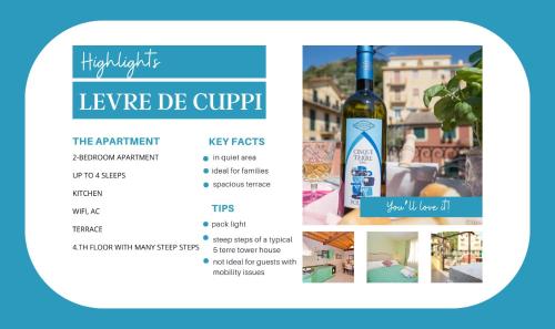 un volante para una cata de vinos con una botella de vino en Levre de Cuppi, en Monterosso al Mare