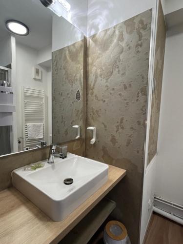 La salle de bains est pourvue d'un lavabo et d'un miroir. dans l'établissement Les appartements du Clos de la Chartreuse By Ateya, à Aix-en-Provence