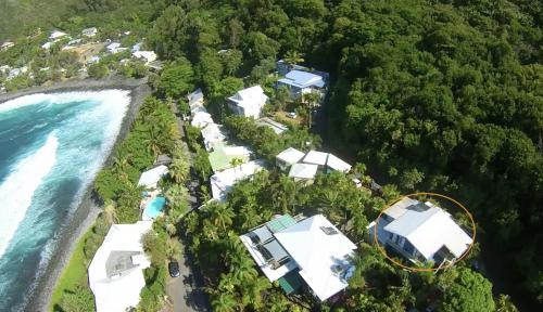 an aerial view of a house next to the ocean at Ti Caz Marley - Bassin Manapany-Les-Bains in Saint-Joseph