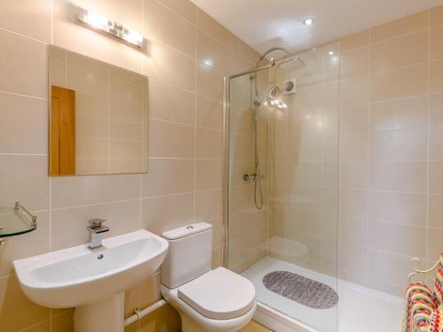 a bathroom with a toilet and a sink and a shower at 1 Bed in Turnditch PK919 in Turnditch