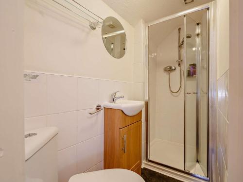 a bathroom with a shower and a toilet and a sink at 1 bed property in Trefriw North Wales 54752 in Trefriw