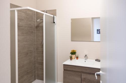 a bathroom with a shower and a sink at Appartamento terrazza Cavour in Brescia