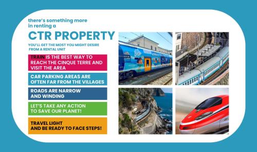 a collage of pictures of a train at La Lampara Sea View Terrace Apartment with AC in Manarola