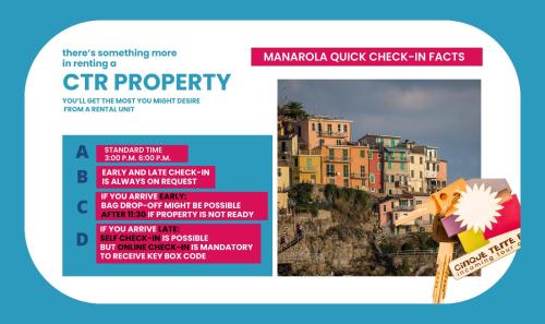 a flyer for a city property with a picture of a building at La Lampara Sea View Terrace Apartment with AC in Manarola