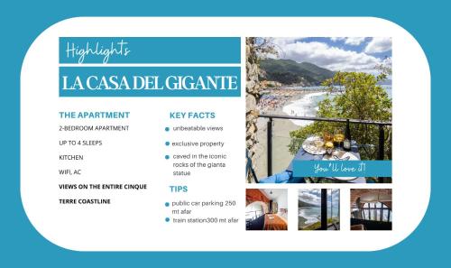 una schermata del sito della casa del cesarcano di La Casa del Gigante Luxury Collection a Monterosso al Mare
