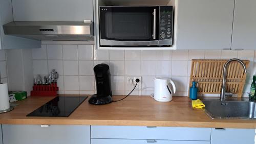 - un comptoir de cuisine avec un four micro-ondes et un évier dans l'établissement chambre cocooning, à Annappes