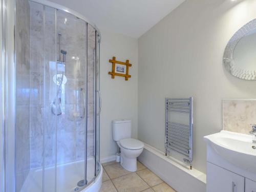 a bathroom with a shower and a toilet and a sink at 1 Bed in Arrochar 82648 in Arrochar