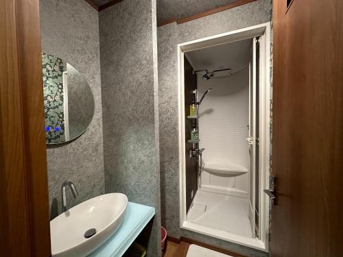 沼津市にあるMinato Oasis Numazu / Vacation STAY 40715のバスルーム(白いシンク、シャワー付)