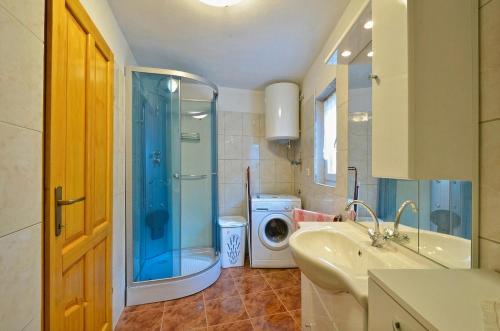 y baño con lavabo y lavadora. en Holiday House Eda with Private Pool, en Buzet