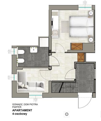 a plan of a small apartment with a floor plan at Dom Piotra in Goniadz