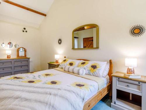 1 dormitorio con cama y espejo en 1 Bed in Holsworthy GBLUE, en Sutcombe