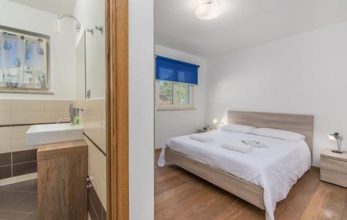 a white bedroom with a bed and a sink at Villa Lory in Vabriga