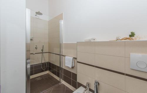 a bathroom with a shower with a glass door at Villa Lory in Vabriga