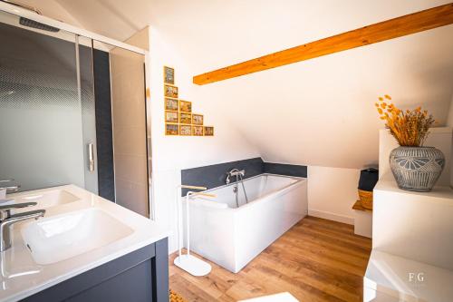 a bathroom with a sink and a bath tub at Le Chevran - Conciergerie de la Yaute in Cluses