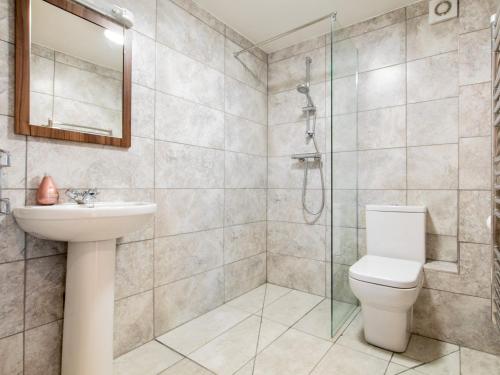 ein Bad mit einem WC, einem Waschbecken und einer Dusche in der Unterkunft 1 bed in Bath 72835 in Chew Magna