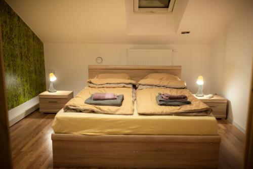 a bedroom with a large bed with two night stands at Apartament 33 Skawina in Skawina