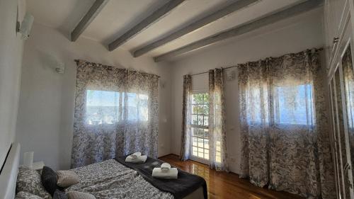 Tijoco de Abajo的住宿－Cool 4-bedroom Villa with sea views，一间卧室设有一张床和两个大窗户