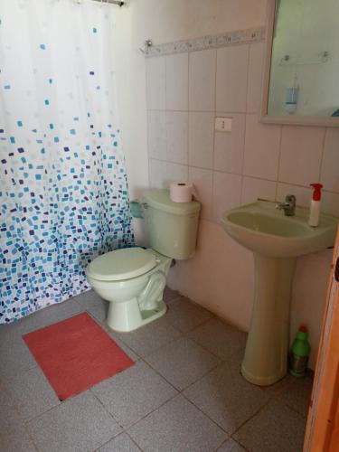 y baño con aseo y lavamanos. en Cabaña Valle Hermoso, en Bahía Murta