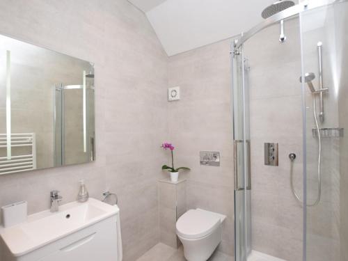 a bathroom with a shower and a toilet and a sink at 2 bed in Chapel-en-le-Frith PK346 in Chapel en le Frith