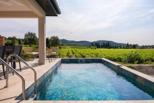 - une piscine dans l'arrière-cour d'une maison avec un vignoble dans l'établissement Villa Maria: Piscine privative chauffée* Sauna Borne recharge vhl, à Goudargues