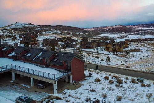 an aerial view of a town in the snow at Mtn View Granby Condo with In-Unit Hot Tub! in Granby