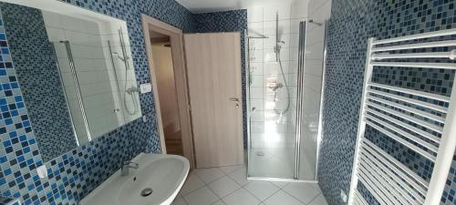 a bathroom with a shower and a toilet and a sink at S4 Resort Kouty in Loučná nad Desnou