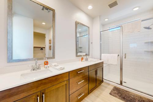 a bathroom with a sink and a shower at Phoenix Star - Main House & Casita in Phoenix