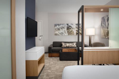a living room with a couch and a television at SpringHill Suites By Marriott Charleston Airport & Convention Center in Charleston