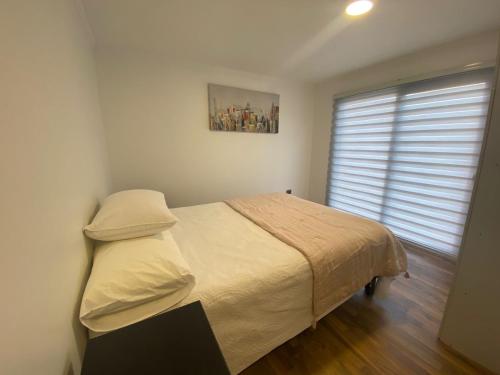 1 dormitorio con cama y ventana. en Cabaña de Campo Las Hortensias, en Chimbarongo