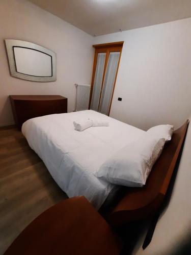 a large white bed in a room with a mirror at Appartamento Torrefranca in Trento