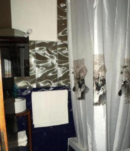 a window with a curtain with a dog on it at Iarimbato Hotel in Antananarivo