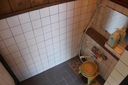 a small bathroom with a toilet and a sink at Yamadaya Hotel in Fujikawaguchiko