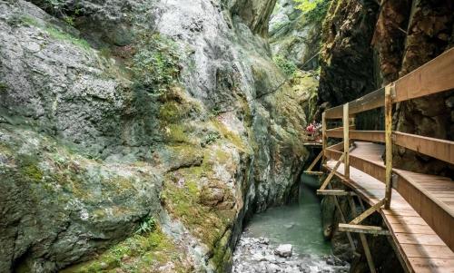 a bridge in a mountain with water in a canyon at CROWN LIVING Studios - Studio für 2 Personen - Sitzplatz auf der Terrasse - kostenloser Parkplatz - Self Check-in in Dornbirn