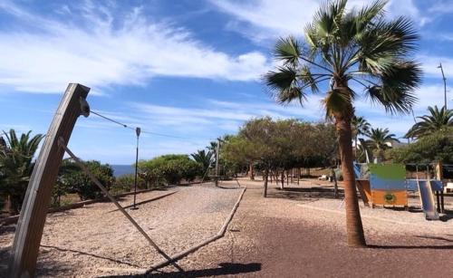 a playground with a palm tree in a park at La casita de Mon - Radazul in Radazul