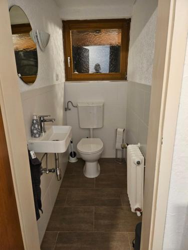 a small bathroom with a toilet and a sink at T&G WirthHaus in Bad Rappenau