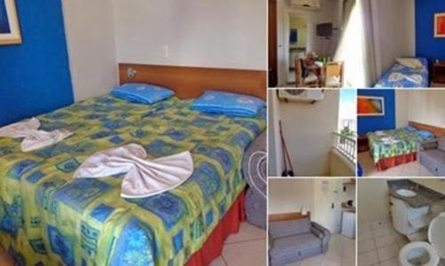 four different pictures of a bed in a room at Temporada Thermas Place Suítes Caldas Novas in Caldas Novas